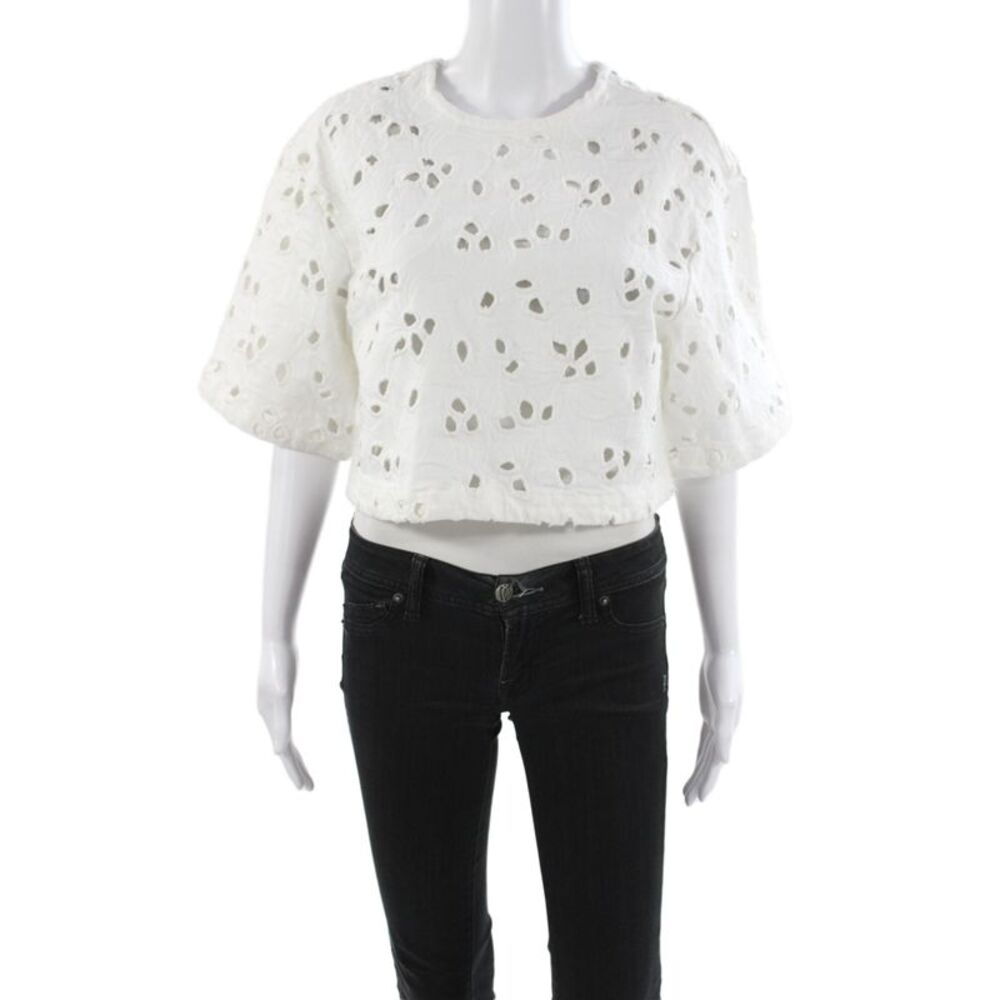 Habitual Women Cropped Blouse White Short Sleeve Round Neck Size XS
